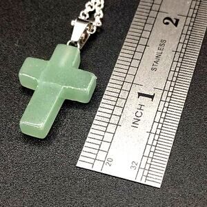 925 Silver Necklace w/ Cross Green Jade Womens Mens Christmas Birthday Gift NEW